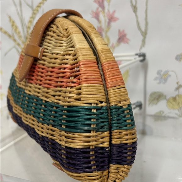 J. Crew Woven Half-Moon Straw Clutch in Tan, Coral, Teal, Navy - Picture 4 of 15